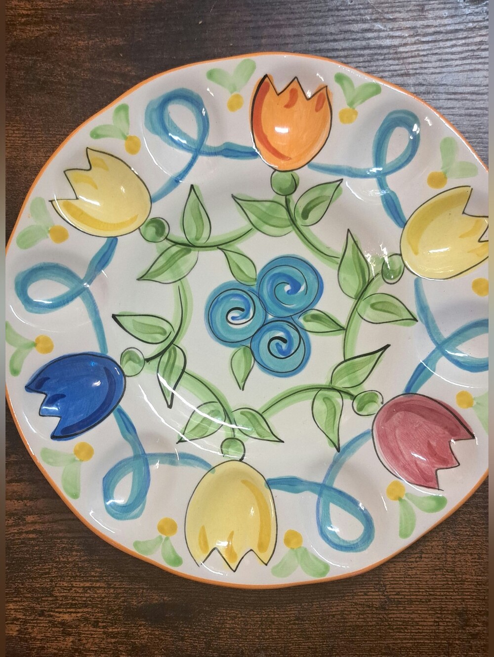 Vicki Carroll Pottery  Deviled Egg Serving Plate 10.5" Vintage Bloomin Blossoms